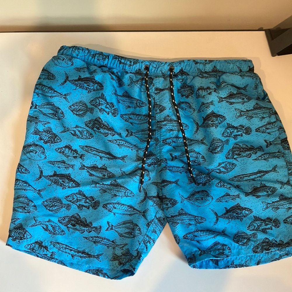 Blue Fish Print Swim Shorts